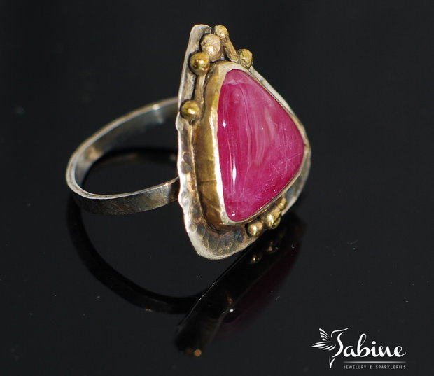 Inel argint cu rădăcină de rubin, placat selectiv cu aur 24K
