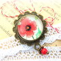 Brosa/martisor bronz cu mac rosu