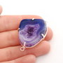 Conector cu agata & quartz druzy mov- albastrui  in rama argintata