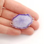 Conector cu agata & quartz druzy mov pastel in rama argintata