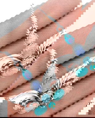 Ag147 - Cercei, argint 925, larimar, fire opal, ingeri