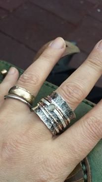 Spinner Ring din argint 925 partial oxidat, sarma goldfilled si pietre semipretioase