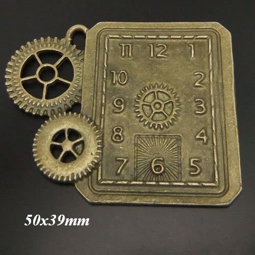 6675 - (1buc) Pandantiv / accesoriu / ornament, steampunk, cadran si rotite, aliaj metalic bronz