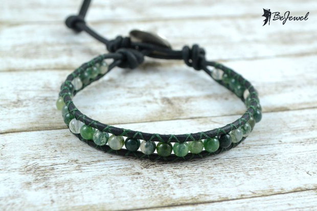 Bratara wrap barbateasca cu snur de piele si agate -Moss