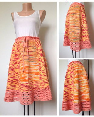 Fusta tricotata bumbac portocaliu multicolor vesel de vara boho