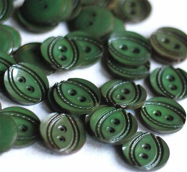 Set 10 buc nasturi vintage - verde padure - din acril