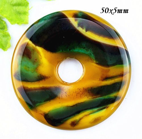 6777 - Pandantiv, agata verde galben mustar, donut, 50x5mm