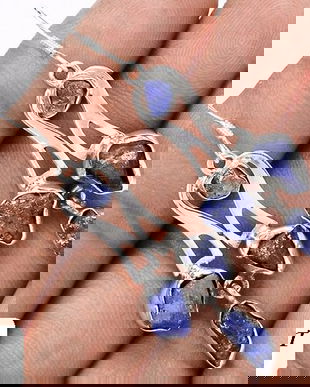 Ag176 - Cercei, argint 925, tanzanite brut,  forma neregulata