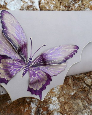 poseta plic handmade unicat din piele - Plum Butterfly