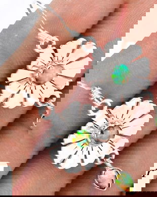 Ag144 - Cercei, argint 925, fire opal, floare, picatura