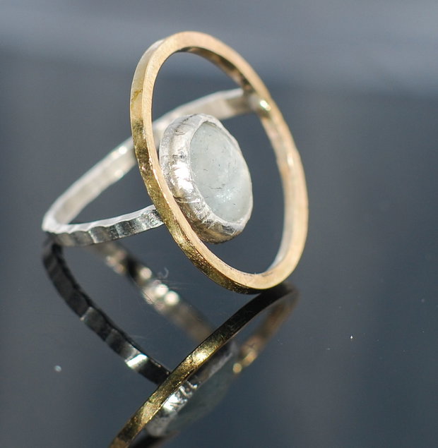 Inel argint 925 cu aquamarinşi profil gold filled 20/80 14K