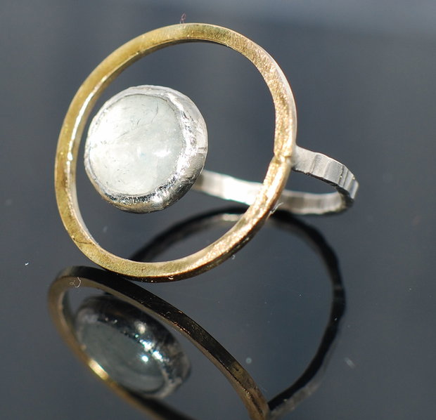 Inel argint 925 cu aquamarinşi profil gold filled 20/80 14K