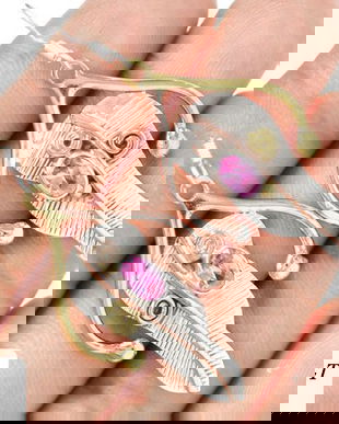 Ag018 - Cercei cu tortite, argint 925, aurit, cuprat, frunza