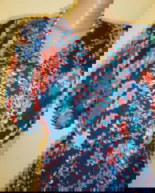 Rochie cu imprimeu floral rosu bleumarin