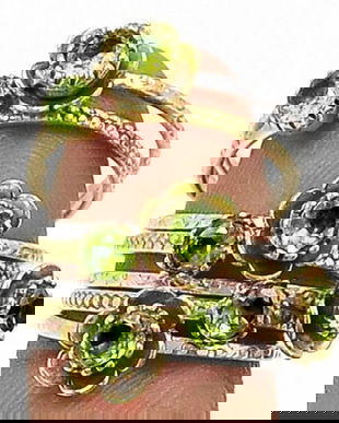 Ag158 Vf - Inel, argint 925, peridot fatetat, flori