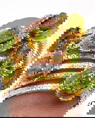 Ag160 - Inel, argint 925, peridot forma neregulata, flori