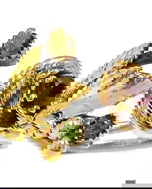 Ag177 - Inel, argint 925, granat fatetate si peridot neslefuit, flori