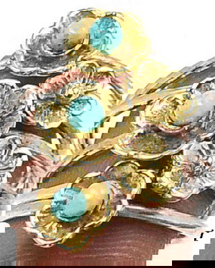 Ag155 Vf - Inel, argint 925, larimar dominican, flori