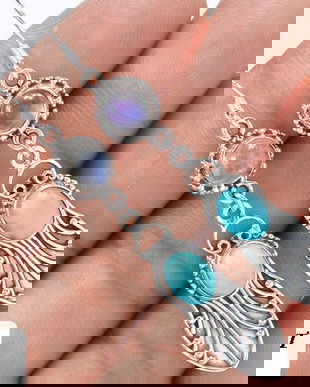 Ag150 - Cercei cu tortite, argint 925, larimar dominican si piatra lunii