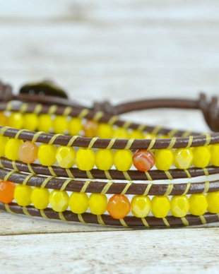 Bratara wrap snur de piele si cristale ''Forsythia ''