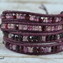 Bratara wrap cu snur de piele si cristale ''Bordeaux mix''