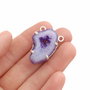 Pandant cu agata & quartz druzy  mov  cu alb  in rama argintata