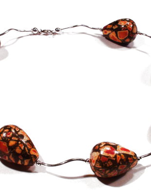 Colier din Argint 925 si Magnezit orange-gri inchis - CO007