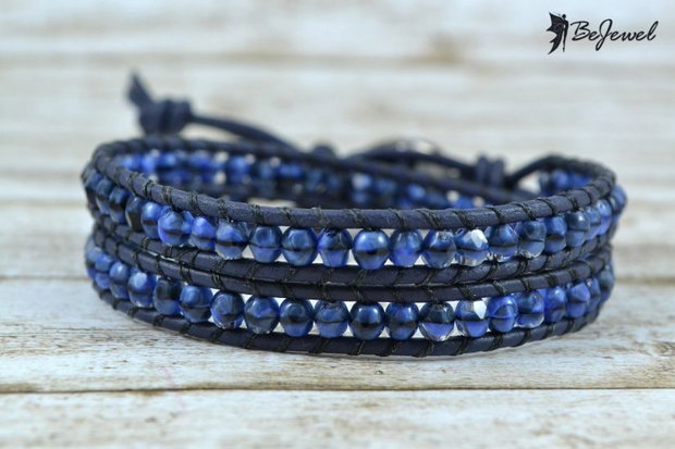 Bratara wrap barbateasc-piele si cristale ''Indigo''