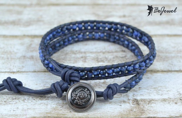 Bratara wrap barbateasc-piele si cristale ''Indigo''