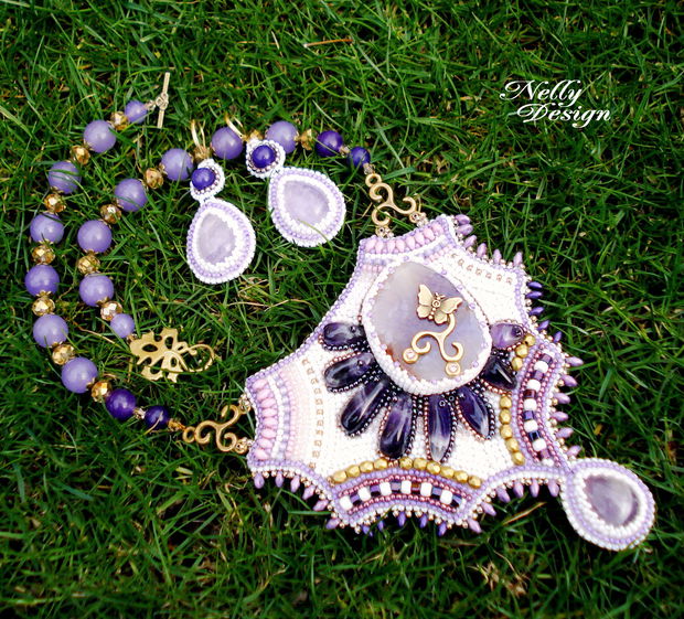 "Purple Flower" - Set colier si cercei