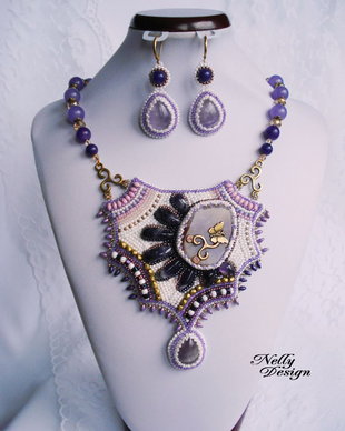 "Purple Flower" - Set colier si cercei