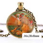 7800 - Pandantiv medalion, colier, print unicorn calut ponei, cabochon sticla, lantisor, portocaliu bronz