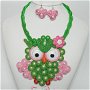 Set bijuterii unicat - „Happy Owl”, colier, cercei şi cordeluţă verde şi roz (rezervat)