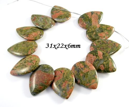 6004 - SET, 12 piese, unakite, verde kaki caramiziu, picatura