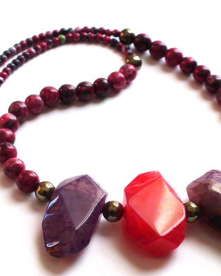 Colier din Argint 925, Jasp rain flower, Pirita si Agate multicolore - CO179