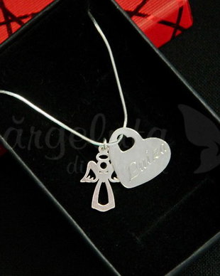 Lantisor argint personalizat - Angel Heart