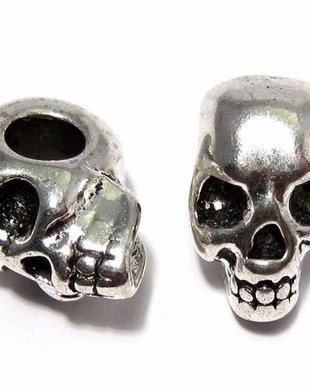 Margele din metal, craniu, argintiu antichizat, 12x8 mm