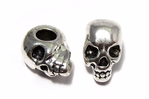 Margele din metal, craniu, argintiu antichizat, 12x8 mm