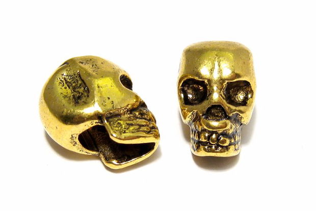 Margele din metal, craniu, auriu antichizat, 12x8 mm