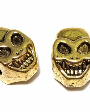 Margele din metal, craniu, auriu antichizat, 12x8 mm
