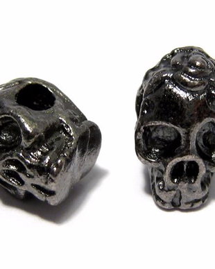 Margele din metal, craniu, negru, 10x7 mm