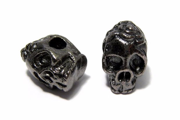 Margele din metal, craniu, negru, 10x7 mm