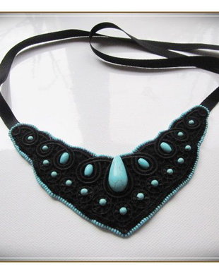 COLIER- TURQOISE BLEU SI DANTELA NEAGRA