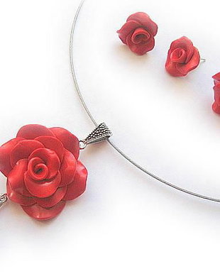Set bijuterii cu trandafiri rosii 10639