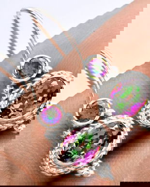 Ag193 - Cercei cu tortite, argint 925, topaz curcubeu