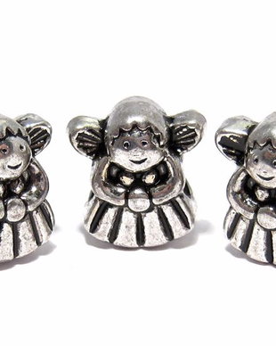 Margele din metal, ingeras, argintiu antichizat, 13x13 mm