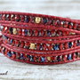 Bratara wrap cu snur de piele si cristale ''Red mix''