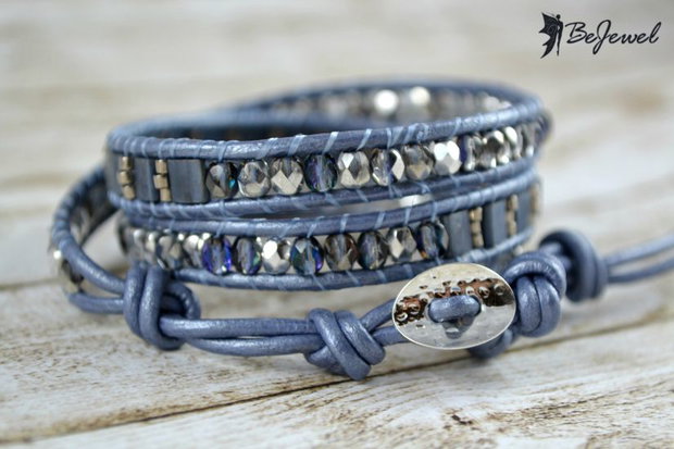 Bratara wrap cu snur de piele si cristale ''Clouds''
