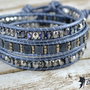 Bratara wrap cu snur de piele si cristale ''Clouds''