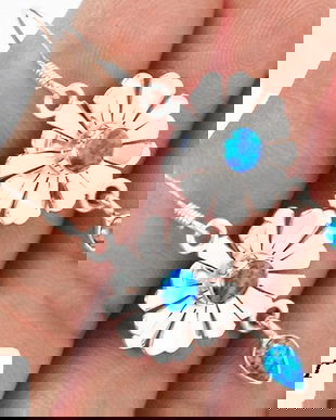 Ag145 - Cercei cu tortite, argint 925, fire opal albastru bleu